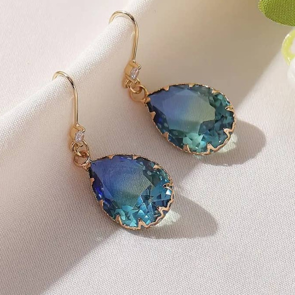New Blue Green Glass Drop Earrings Hook Earrings Jewelry Colorful Dangle - Picture 7 of 8